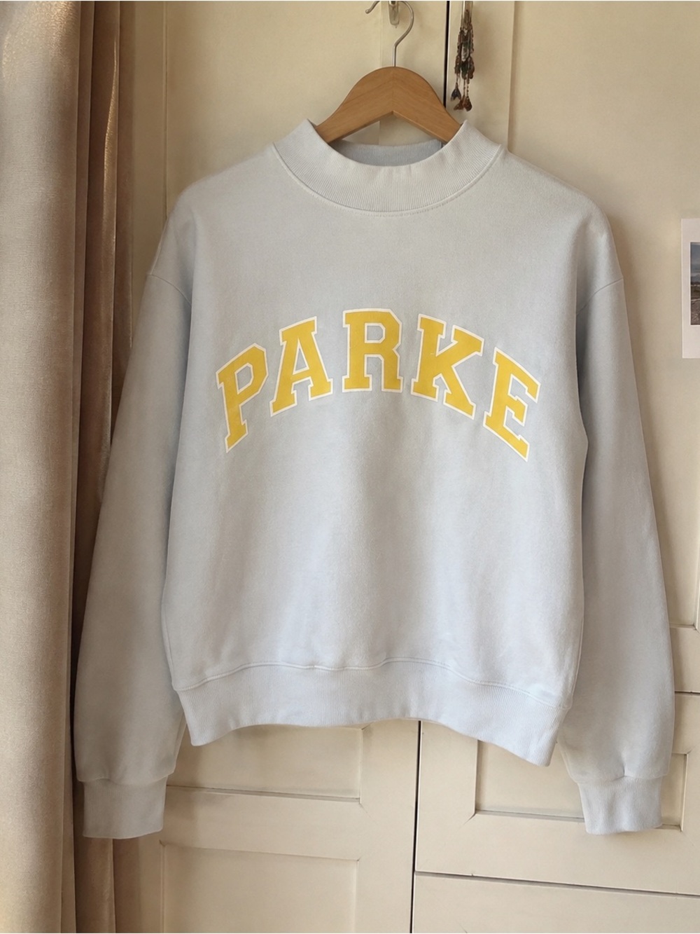 PARKE Light Blue Crewneck Sweatshirt with Yellow Lettering